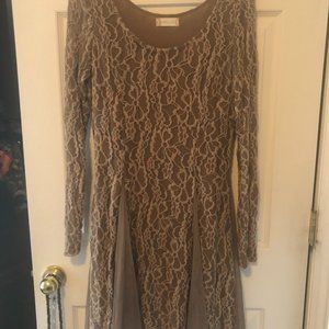 Light Brown Lace Fit n Flare Dress